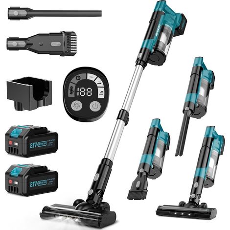 Aspirateur Balai sans Fil Puissant avec 24,0Ah Batteries Amovible, avec Rechargeable Support Mural, Brosse Anti-Enchevêtrement, Écran LED, pour Sols Durs/Animaux/Voiture (1/5)