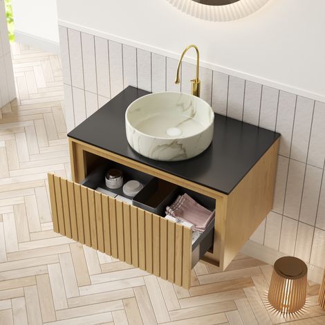 Mueble baño suspendido con lavabo cerámico OKMYHOME (1/5)