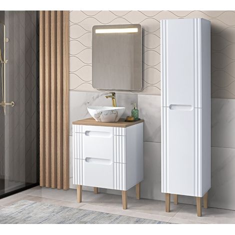 Ensemble de salle de bain sur pieds 60 cm - 5 éléments - Oceanie White - Livraison gratuite (1/5)