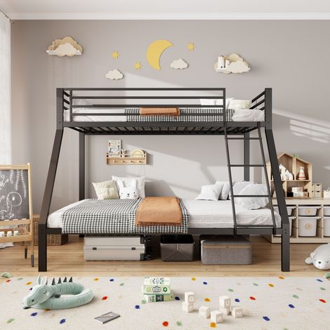 Lit superposé en métal 90/140 x 200 cm – Lit familial avec protection antichute, échelle de sécurité et sommier à lattes, construction stable, fonctionnement silencieux, pour enfants, adolescents et a (1/5)