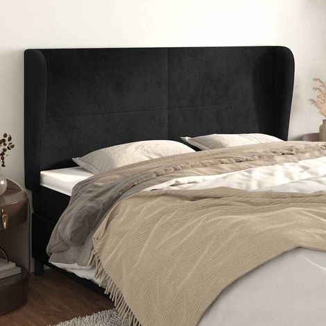 Tête de lit avec oreilles en velours noir 183 x 23 x 118/128 cm - PANGIVO (1/5)