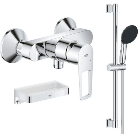 Pack mitigeur douche mécanique GROHE StartLoop + Ensemble de douche Start 2 jets avec barre + Panier douche