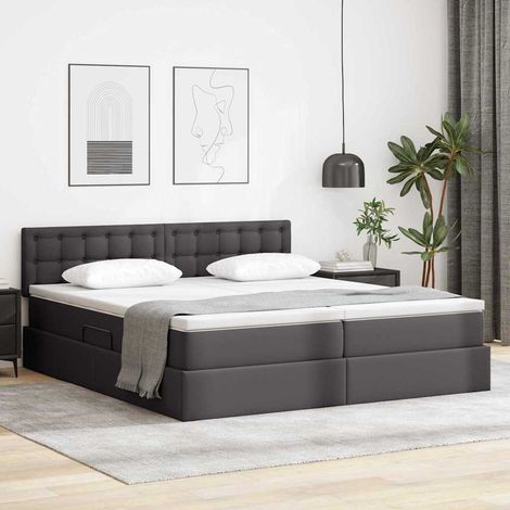 Cama con almacenamiento Gris 200 x 200 cm Cuero sintético