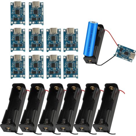 10 Stück USB-Typ-C 5V 1A Lithium-Akkuladegeräte, 6er-Pack 3,7V-Akkuhalter mit Kabeln, Lademodul, Doppelte Schutzfunktionen (10 Stück USB-Typ-C + 3,7V-Akkuhalter) (1/5)