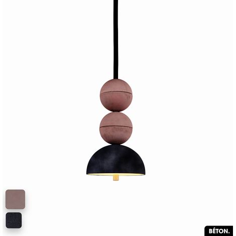 Lampe de suspension en béton velours - BOSFOR CONCRETE VELVET LILAS - ANTHRACITE 2 BALLES LED 14W (1/2)