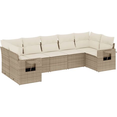 Set sofás de jardín 7 piezas y cojines ratán sintético beige vidaXL (1/3)