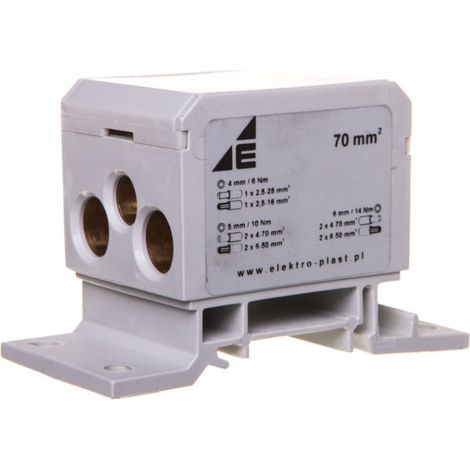 Bloque de distribución 2x4-70mm2/2x4-50mm2/1x4-25mm2 gris para montaje plano y en riel DB6-S 48.41