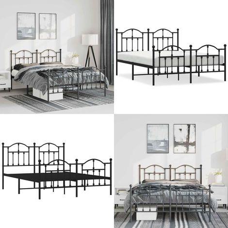 Cadre de lit métal sans matelas avec pied de lit noir 135x190cm - Cadre De Lit - Lit Double - Lit Metal - Lit Noir - Meuble Chambre - Home & Living (1/5)