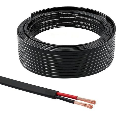 Câble plat flexible pour voiture, 10 m, 2 x 0,5 mm², 12 V, 24 V, 2 fils, rouge/noir, 2 pôles pour remorque, caravane, camion, camping-car (1/5)
