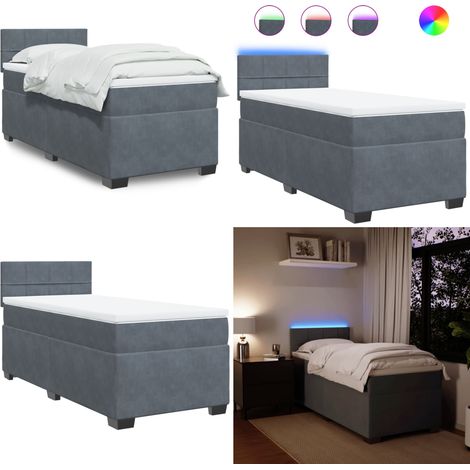 Sommier à lattes de lit et matelas Gris foncé 90x190 cm Velours - Lit Plateforme - Lit Design - Lit Moderne - Lit Velours - Matelas Ressorts Ensachés - Home & Living (1/5)