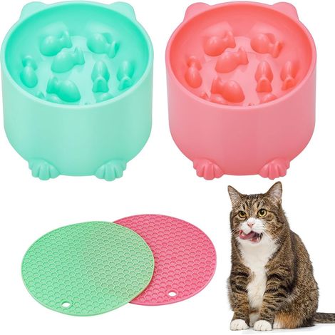 Comedero de 2 piezas con función antivómitos, cuenco para gatos con alfombrilla antideslizante, para perros y gatos pequeños y medianos (1/5)
