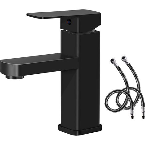 Bathroom Faucet Cold-Hot Water Available Sink Faucet Black Durable Copper Surface Hand Wash Faucet Removable Convenient for Cleaning or Replacing. (1/5)