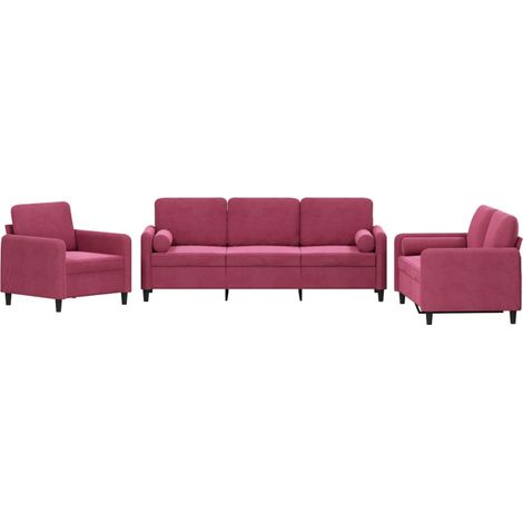 Maison Exclusive - Set di Divani 3 pz con Cuscini Rosso Vino in Velluto (1/5)