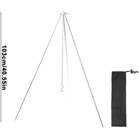 Trépied de camping portable triangulaire, support idéal pour suspendre casseroles, ustensiles de cuisine de survie pour feu de camp, pique-nique, barbecue, réchauds portables (1/4)
