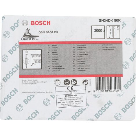 Clou à tête D SN34DK 80R, 3,1 mm, 80 mm, sans finition, rainuré, lot de 3000