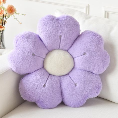 Coussin décoratif fleuri, motif marguerite - Coussin lilas clair de 38 cm pour lit, canapé, chambre d'étudiant, assise au sol - Coussin décoratif en forme de fleur pour la décoration intérieure (1/5)