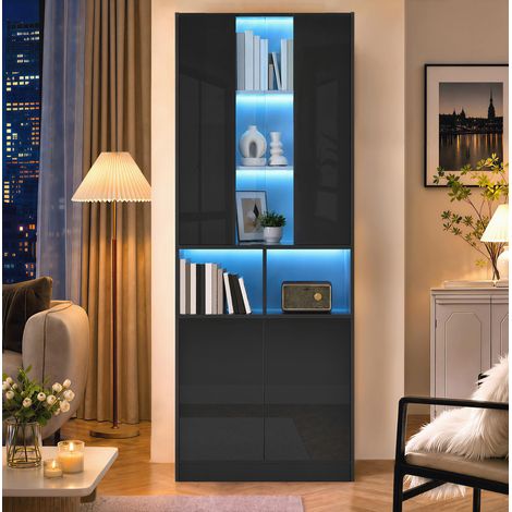 Meuble de rangement haut LED, fenêtre acrylique, noir DESVIAE (1/5)
