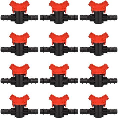 12 PCS Robinet de Jardin pour Tuyau, Tuyau Vanne d'irrigation 16 16mm Robinet d'arrêt raccord en Plastique pour Le contrôle extérieur de la vanne d'eau de Jardin (Noir + Rouge)