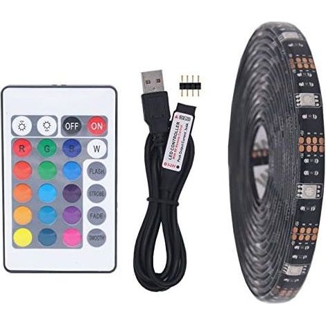Lumière de bande de LED USB RGB,5M 30leds/m noir 5V 5050 RGB Couleur LED Light avec télécommande 24Key pour l'éclairage de fond TV,Cuisine Led éclairage bande décorative LED Strip (non étanche) (1/5)