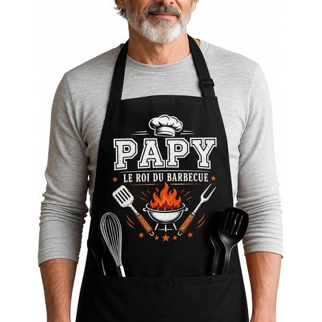 Tablier Cuisine Homme Papy Le Roi Du Barbecue, Cadeau Grand Pere Réglable (1/5)
