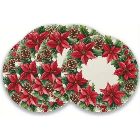 Sets de table de Noël, sets de table ronds, sets de table décoratifs bonhomme de neige, sets de table imprimés en vinyle non imperméable - 37 x 37 cm (lot de 6) - 26