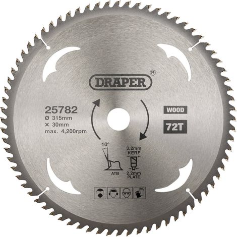 Lame de scie circulaire TCT pour bois, 315 x 30 mm, 72 dents, Argenté.