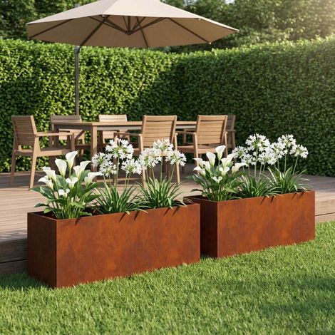 Cache-pot de jardin 2 pc Rouillé 80 x 30 x 30 cm Acier patiné (1/5)
