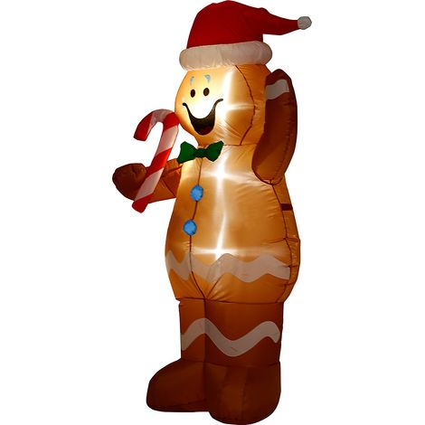 Sapin de Noël gonflable 1,5m Bonhomme en pain d'épices avec cannes de sucre, décoration de jardin lumineuse LED, bonhomme de neige soufflé