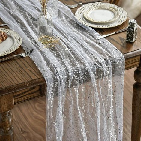 Runner da tavola L 70 x 400 cm Runner da tavola glitterato Runner da tavola per matrimoni Tovaglia Decorazione da tavola per baby shower e feste di compleanno Trasparente (1/5)
