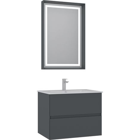 Ensemble Meuble Vasque avec Miroir (2 Pièces) "Nest 71 v2" - 71 x 51 x 55 cm - Matte Anthracite (1/3)
