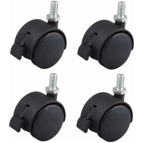 4x roulette de meuble 40mm pivotante avec frein noir nylon fixation par vis M8x15 charge 40kg / roue (1/2)