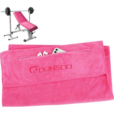 Serviette Microfibre de Sport Séchage Rapide et Absorbant - 120 x 50 cm Serviette de Gym avec Poche Zippée Idéal pour Le Sport la Plage la Randonnée - Serviette de Fitness (Rose) (1/5)