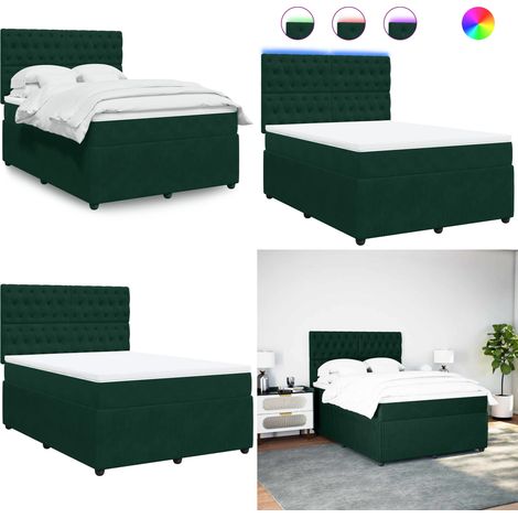 Giroletto a Molle con Materasso Verde Scuro 140x190 cm Velluto - Materasso a molle insacchettate - Letto con luci LED