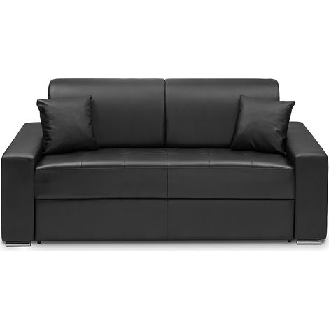 Divano letto 3 posti a ribalta Letto con doghe larghe 140 cm Materasso 18 cm Similpelle Nero - EMIR