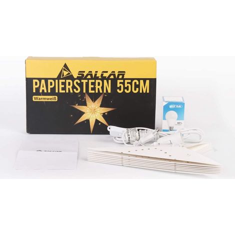 SALCAR la décoration de lanterne d'étoile de papier à accrocher à 7 points avec ampoule LED blanche chaude, 55cm (1/5)