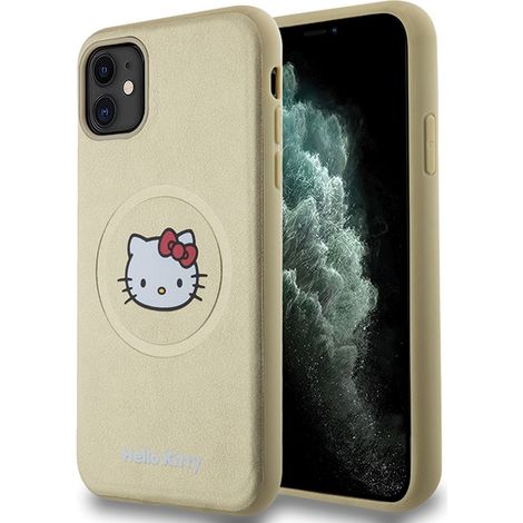 Custodia rigida in pelle Hello Kitty HKHMN61PGHCKD per iPhone 11 / Xr6.1, colore oro/oro, con testa di gatto e MagSafe. (1/5)