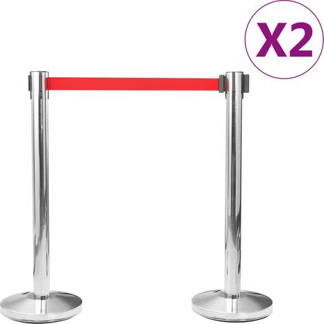 Colonnes avec bandes 4 pcs Barrière d'aéroport Inox Argenté