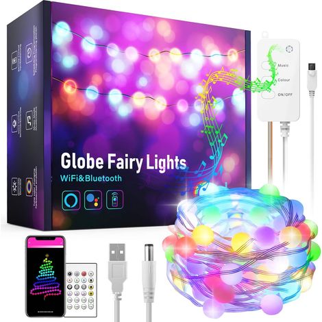GROOFOO LED Smart WiFi Guirlande lumineusem,Guirlande d'éclairage Fairy Lights contrle par application,synchronisation de la musique,fonctionne avec Alexa et Google Assistant,IP65 (5m) (1/5)