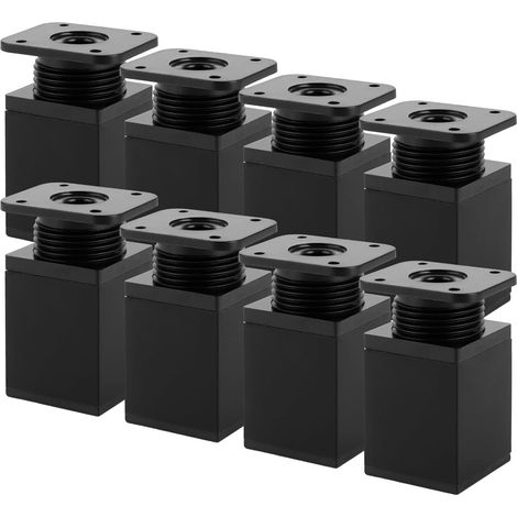 Un ensemble de 8 pieds de meubles réglables, 6 cm de diamètre, pieds carrés en acier noir avec 32 vis, réglables en hauteur, adaptés aux canapés, armoires, lits et tables (1/5)