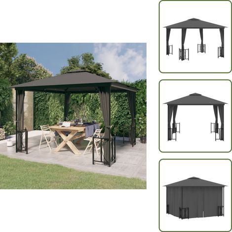 Tonnelle avec parois et toit double 3x3 m Anthracite - Abri Jardin - Tonnelle Jardin - Parasol Jardin - Auvent Jardin - Structure Extérieure (1/5)