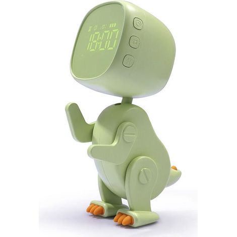 Réveil numérique lumineux pour enfants avec 3 alarmes, veilleuse, fonction snooze, son et luminosité réglables, rechargeable par USB (vert) (1/4)
