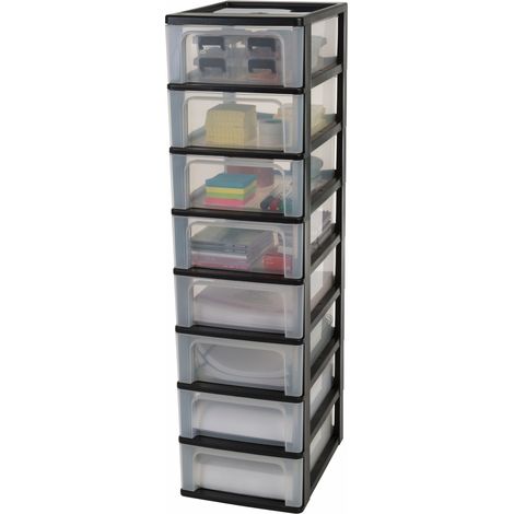 Iris Ohyama – Caisson de rangement plastique A4 8 tiroirs moyens – Dimensions L26 x P35.5 x H96.5 cm – Matériau polypropylène sans BPA – Poignées intégrées ergonomiques
