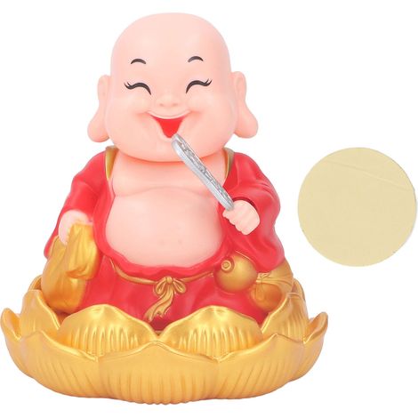 Bouddha Rieur Automatique à Énergie Solaire pour Tableau de Bord Voiture - Décoration Bureau Maison Rouge (1/5)