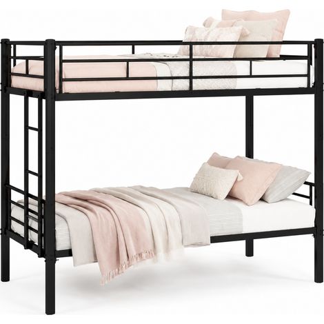 Litera 196x103x156 cm, convertible en 2 camas, con escalera antideslizante y barandillas, hierro negro (1/5)