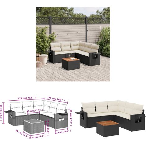 Salon de jardin 6 pcs avec coussins noir résine tressée - Ensemble Salon De Jardin - Meuble Extérieur - Résine Tressée - Rotin Synthétique - Mobilier De Jardin - Home & Living (1/3)