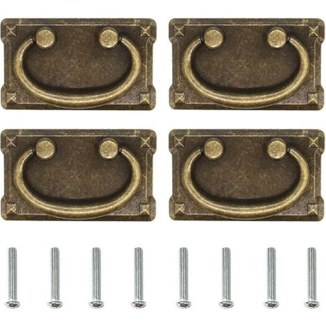Lntyq Lot de 4 Poignee de Meuble Vintage,Poignée de Tiroir à Anneau Antique, Poignée de Commode en Alliage de Zinc, Poignées de Tirage Boutons Tiroir pour Armoire,Placard 95x52mm (1/5)