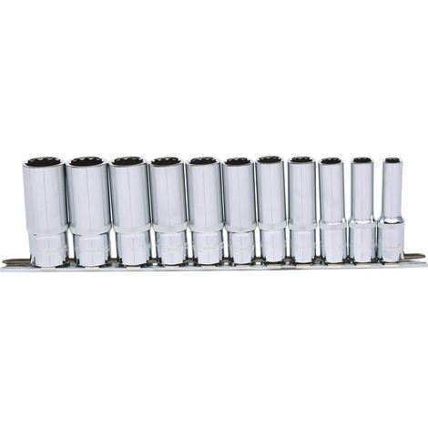 Serie di bussole poligonali 3/8" CHROMEplus, 11 pz, lunga, 8 -19 mm (1/2)