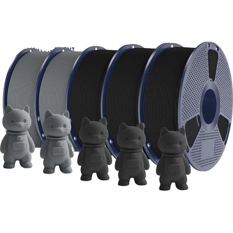 Filamento para impresión 3D, 1,75 mm de diámetro, material PLA ecológico, 2 unidades negras y 3 grises. (1/2)