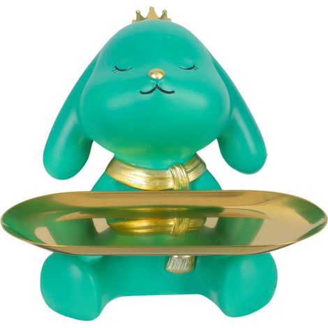 Plateau de rangement en résine en forme de lapin, figurine de lapin, décoration pour la maison avec plateau en métal (vert) (1/5)