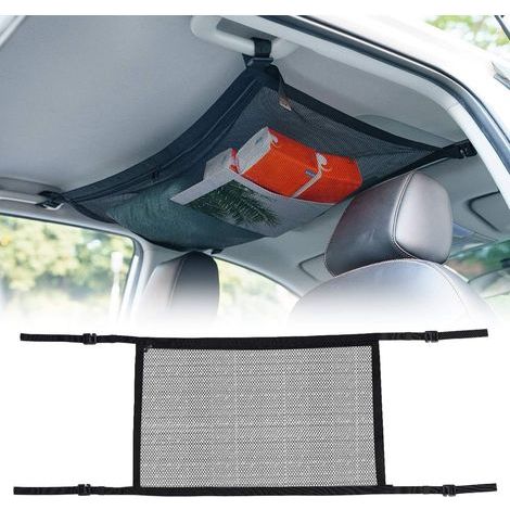 Filet de chargement pour plafond de voiture, poche de rangement interne pour plafond de coffre de voiture, sac en filet universel (avec fermeture à glissière)- (1/5)